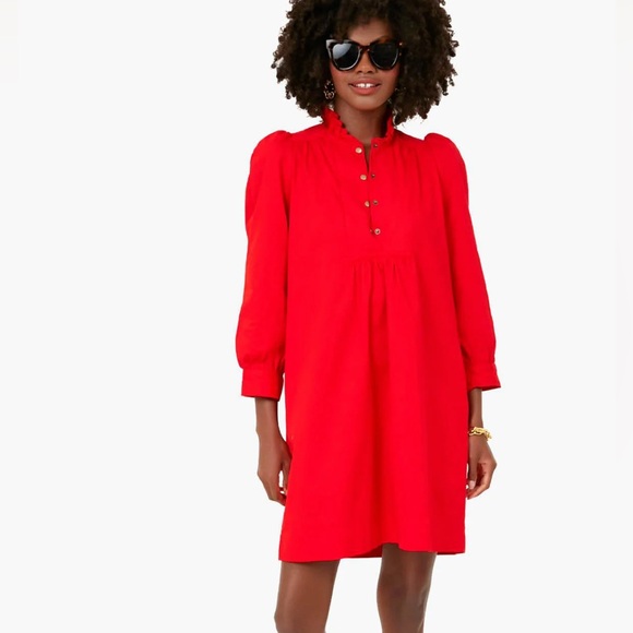 Pomander Place Dresses & Skirts - Pomander Place Red Button-Front Puff Sleeve Dress